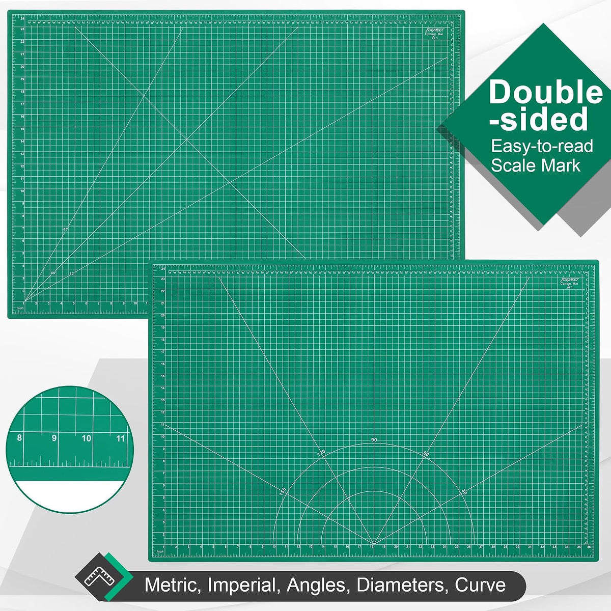 Density-upgraded 24" x 36" Large Self Healing Sewing Mat, Idemeet Rotary Cutting Mat 5-Ply Cut Board for Crafts Hobby Project, Scale Size 24" x 36", A1, Green