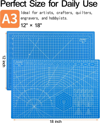 Density-upgraded 18"x12" Self Healing Cutting Mat, Idemeet Rotary Sewing Mat for Crafts, 5-Ply Blade Table Protector Cut Board for Fabric Leather Cutting Quilting Modeling Hobby Project, A3, Blue