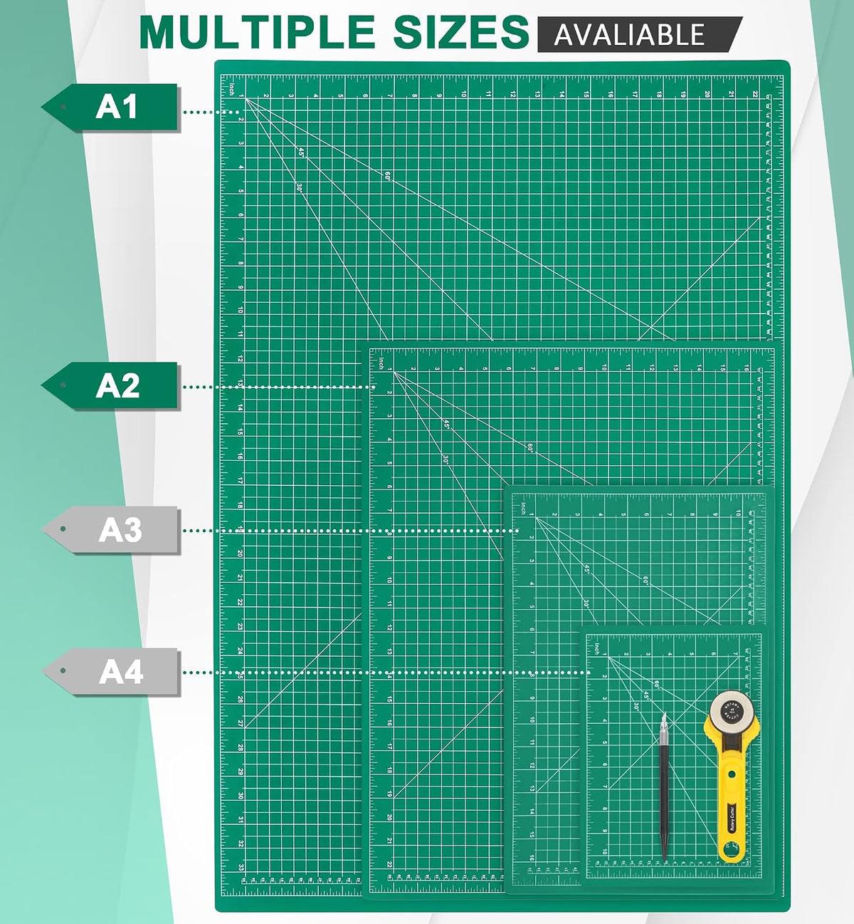 Density-upgraded 9"x12" Self Healing Cutting Mat, Idemeet Rotary Sewing Mat for Crafts, 5-Ply Blade Table Protector Cut Board for Fabric Leather Cutting Quilting Modeling Hobby Project, A4, Green